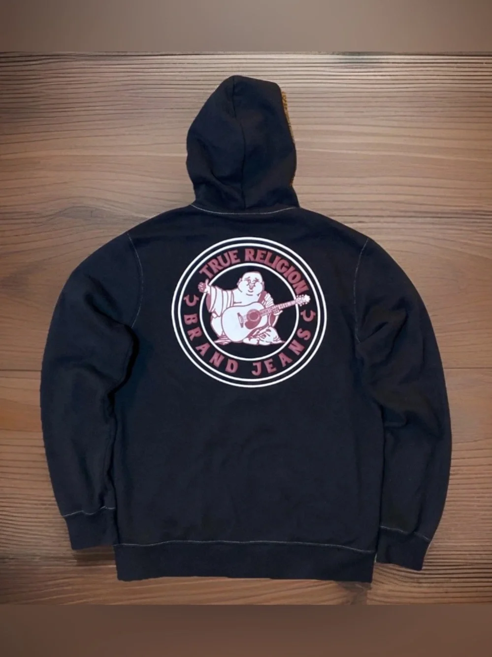 True Religion Budda Logo Seal Full Zip Hoodie Black Stretch Size Large